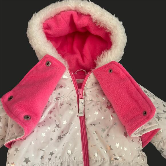 Wippette Kids Infant Star Pink Fleece Snowsuit 6/9 Months Baby - Picture 3 of 7